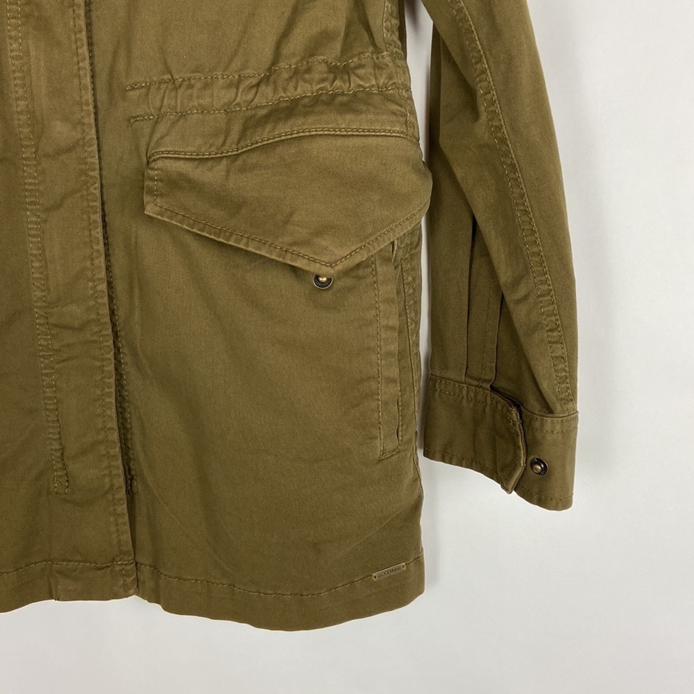 Lucky Brand Utility Jacket Color Army Green Cinch Waist Long Sleeve Coat - Picture 11 of 16